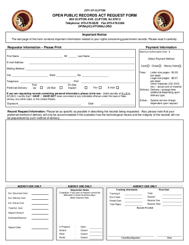 Open Public Records Act (OPRA) Requests